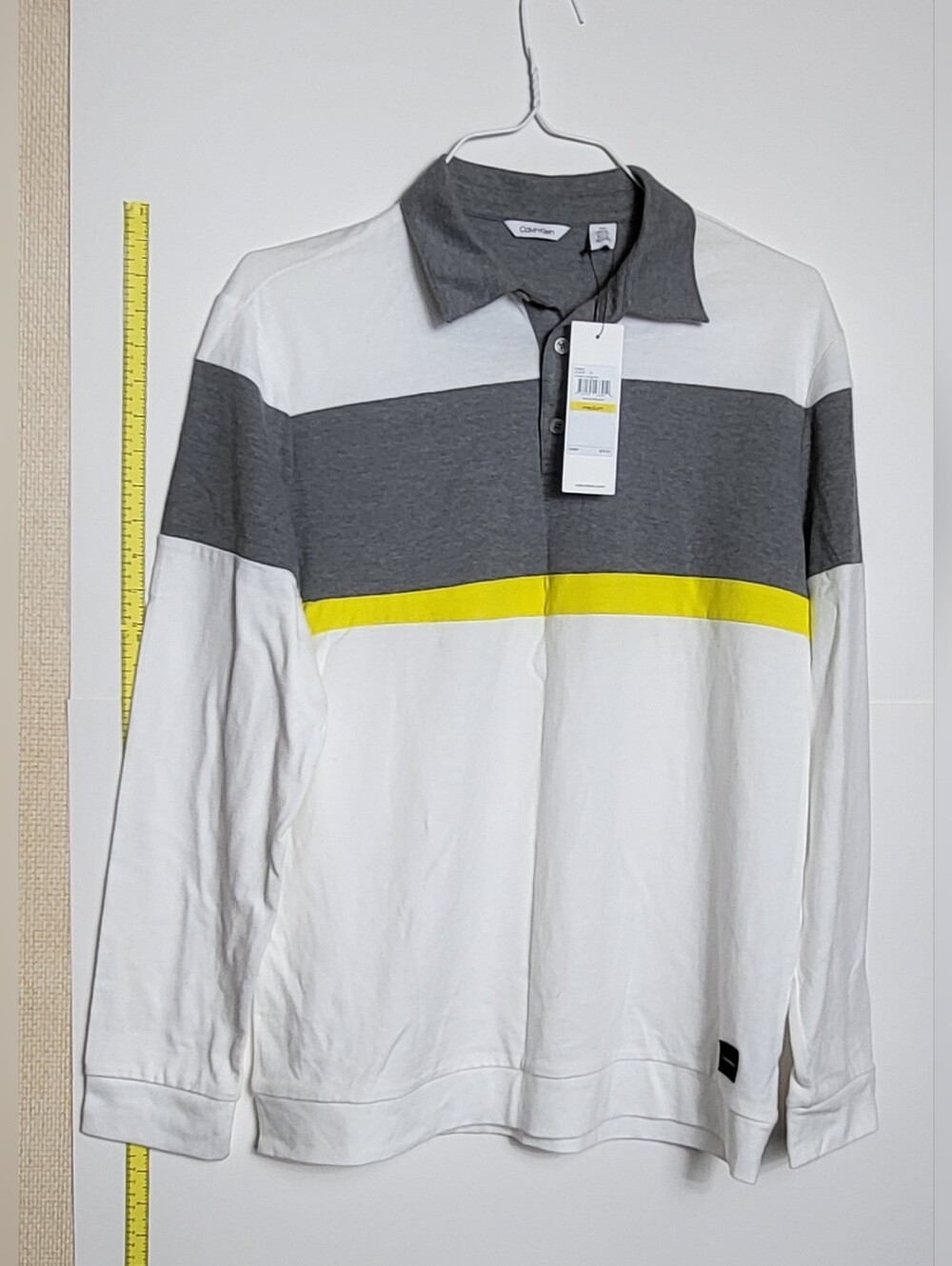 New Calvin Klein Men's Colorblock Long Sleeve Collared Polo Shirt with Button, M